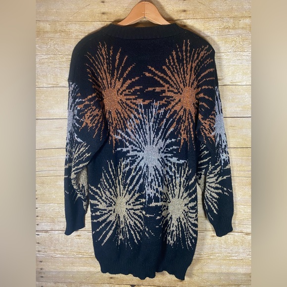 Vintage 80s Dana Scott Black Metallic Sweater Medium Fireworks - Picture 2 of 10
